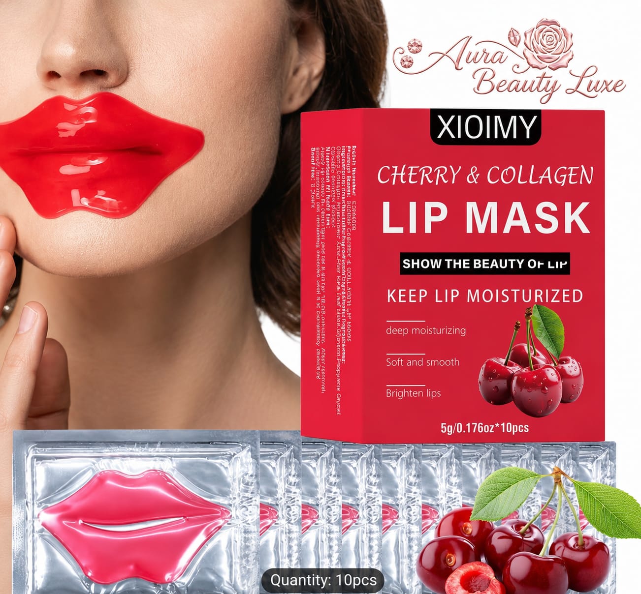 Cherry & Collagen Lip Mask – Deep Moisturising Lip Treatment (10 pcs)