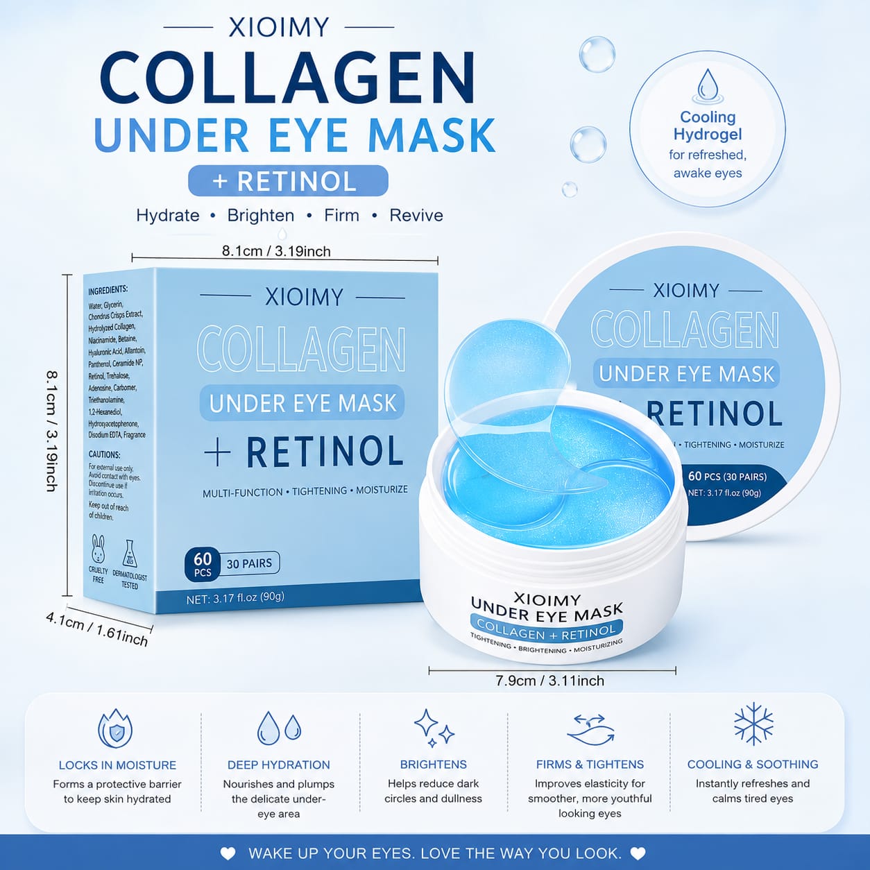 Xioimy Collagen + Retinol Under Eye Mask Hydrogel Patches 60pcs 30 pairs