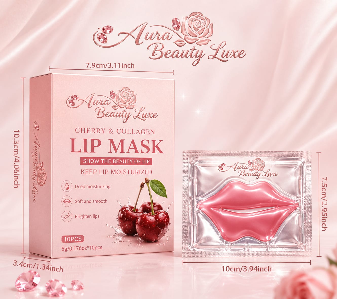 Cherry & Collagen Lip Mask – Deep Moisturising Lip Treatment (10 pcs)