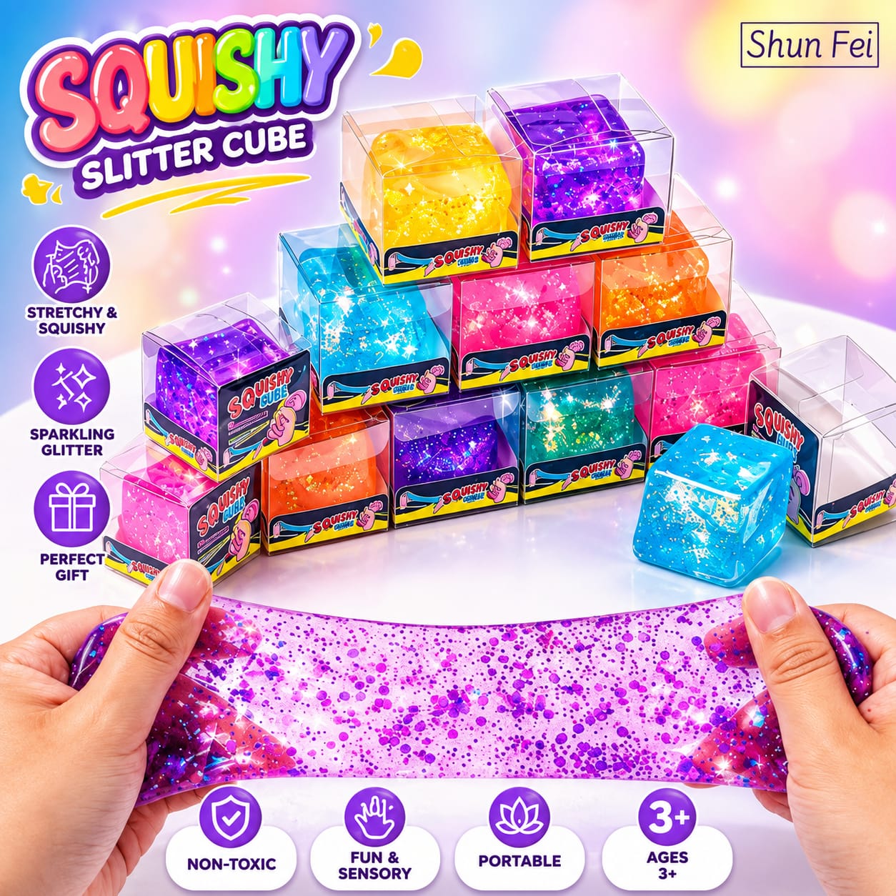 Squishy Glitter Cube