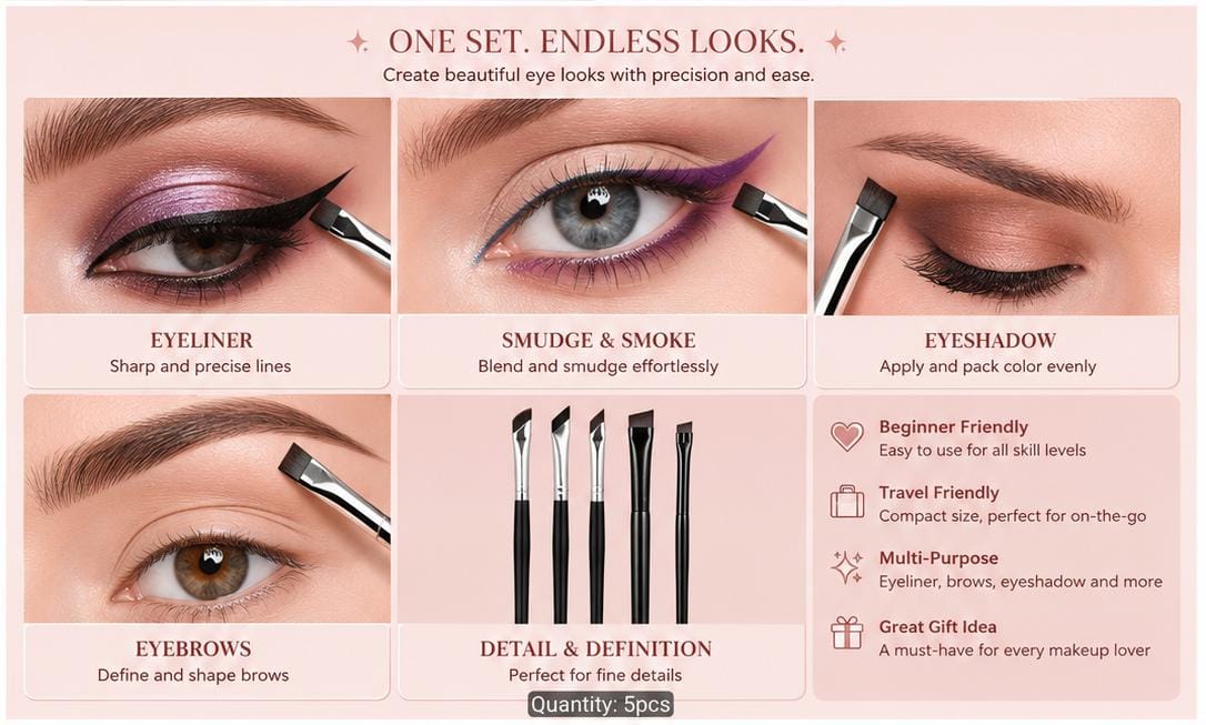 Aura Beauty Luxe 5-Piece Precision Angled Makeup Brush Set