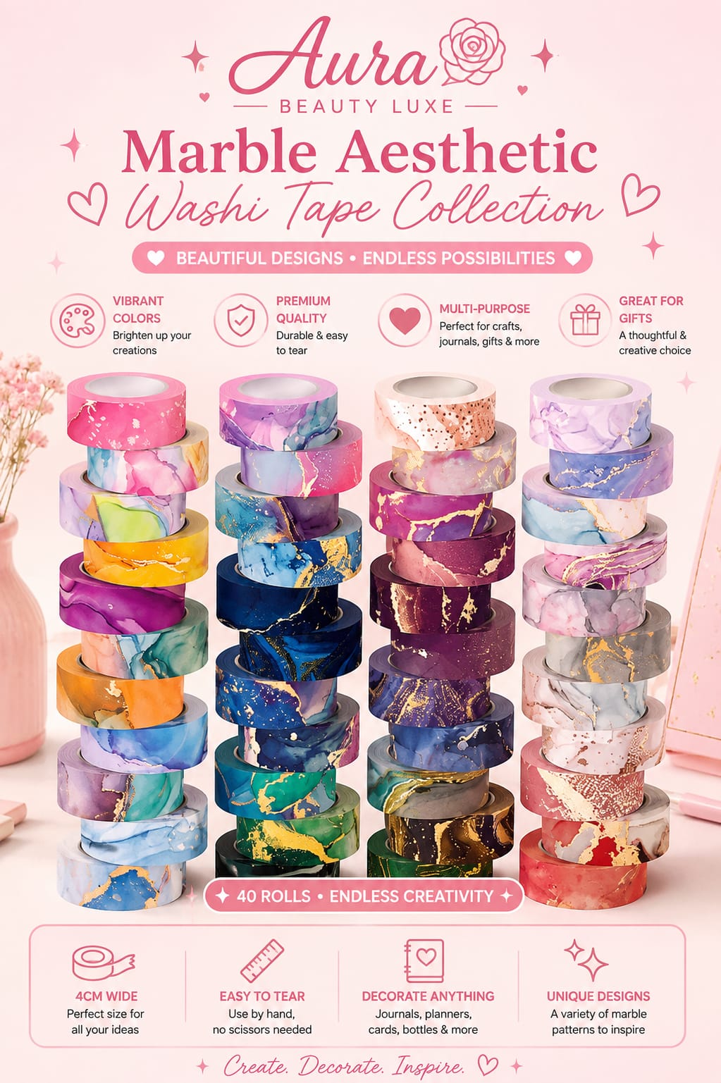 Marble Aesthetic Washi Tape Collection