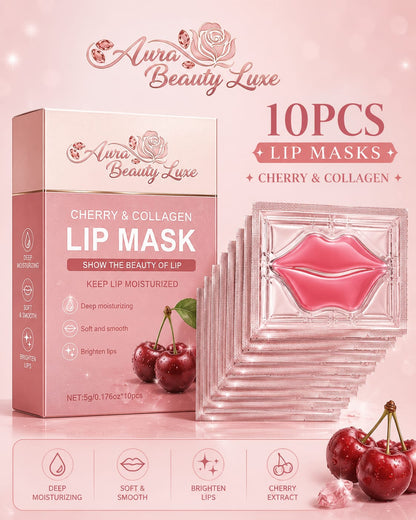 Aura Beauty Luxe Cherry & Collagen Lip Mask 10pcs hydrating gel lip treatment