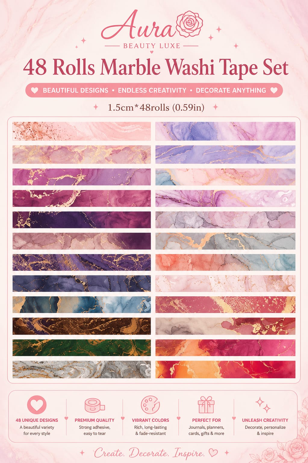 Marble Aesthetic Washi Tape Collection