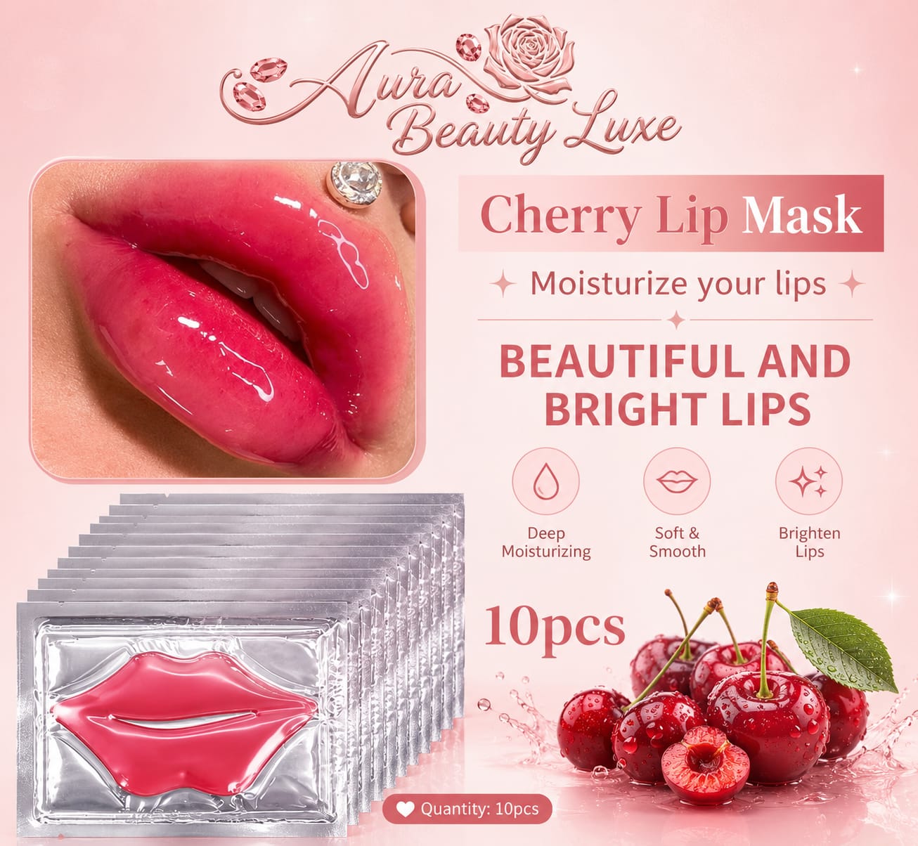 Cherry & Collagen Lip Mask – Deep Moisturising Lip Treatment (10 pcs)