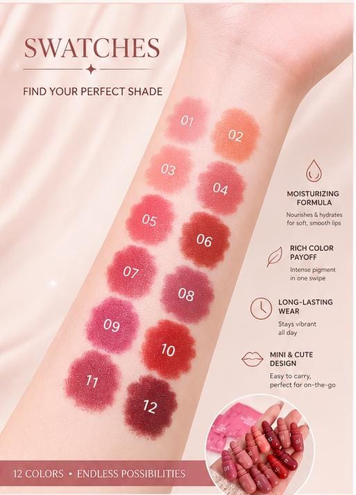 Aura Luxe 12-Shade Moisturising Mini Lipstick Set
