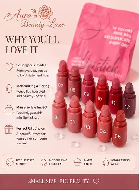 Aura Luxe 12-Shade Moisturising Mini Lipstick Set